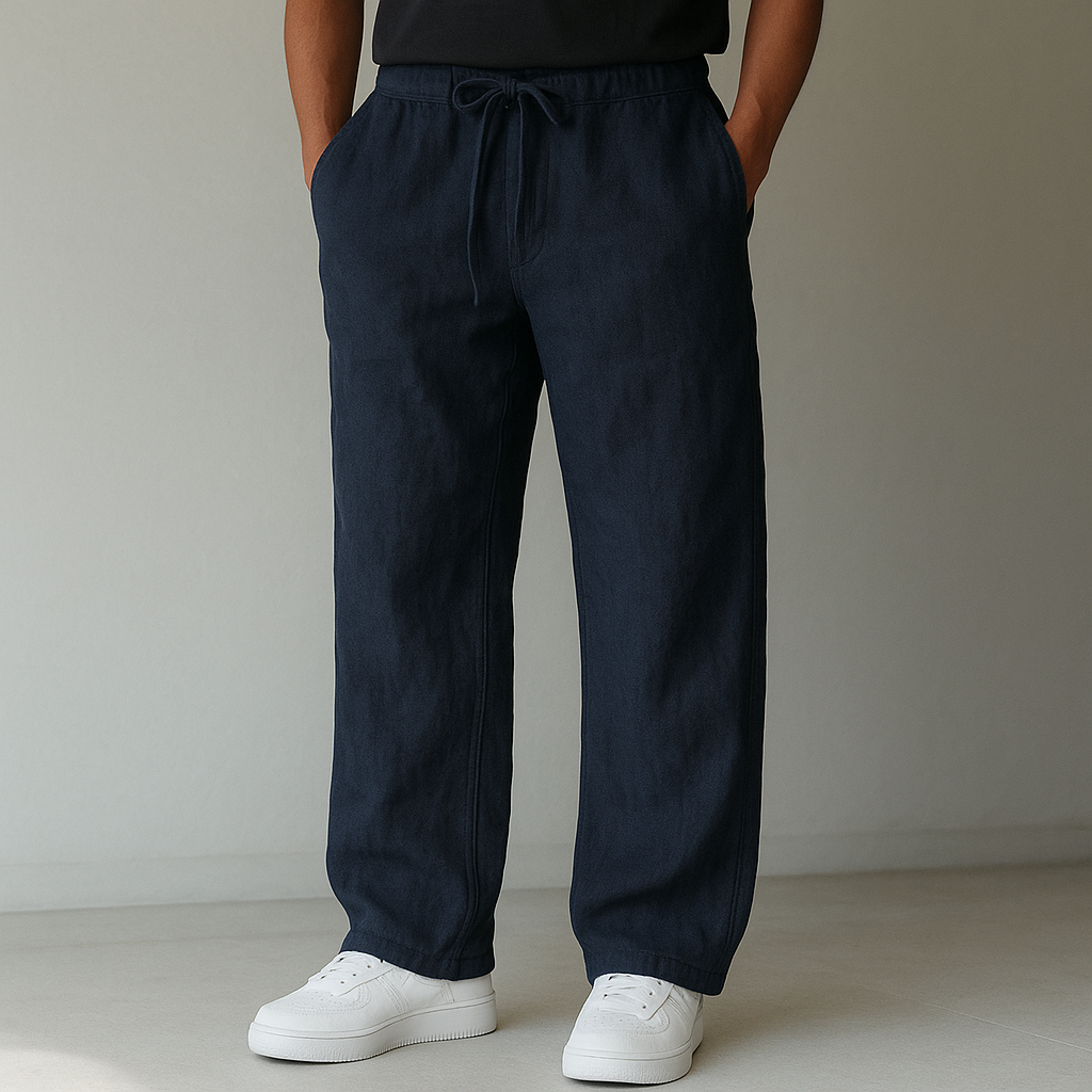 Pánské kalhoty ve lněném stylu se stahovací šňůrkou | Uvolněný smart-casual střih