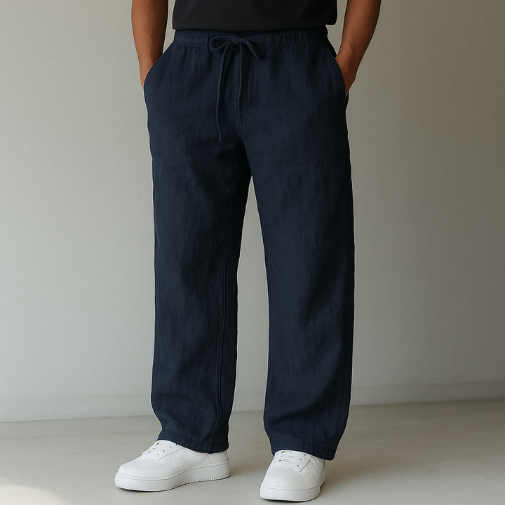 Pánské kalhoty ve lněném stylu se stahovací šňůrkou | Uvolněný smart-casual střih