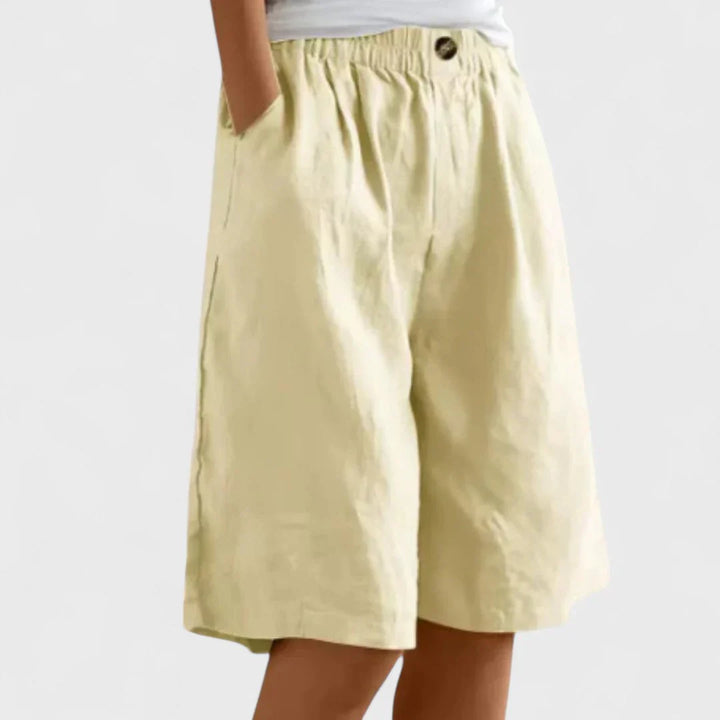 Dame Brede Ben Linneblanding Kortebukser | Elastisk Talje Og Lommer