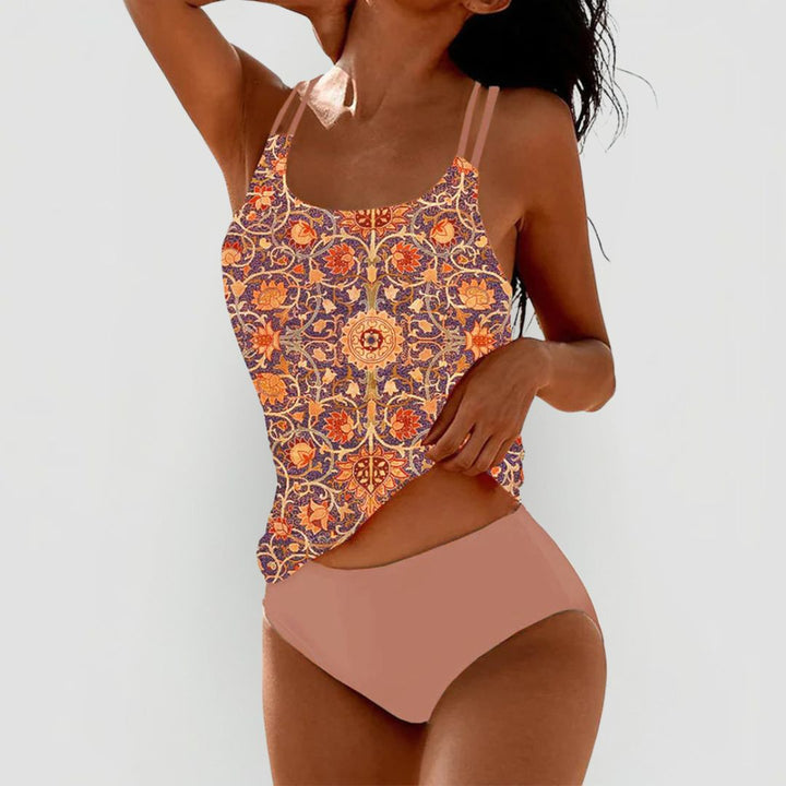 Férfi Virágos Tankini Szett | Dupla Pántos Felső és Bikini Alsó
