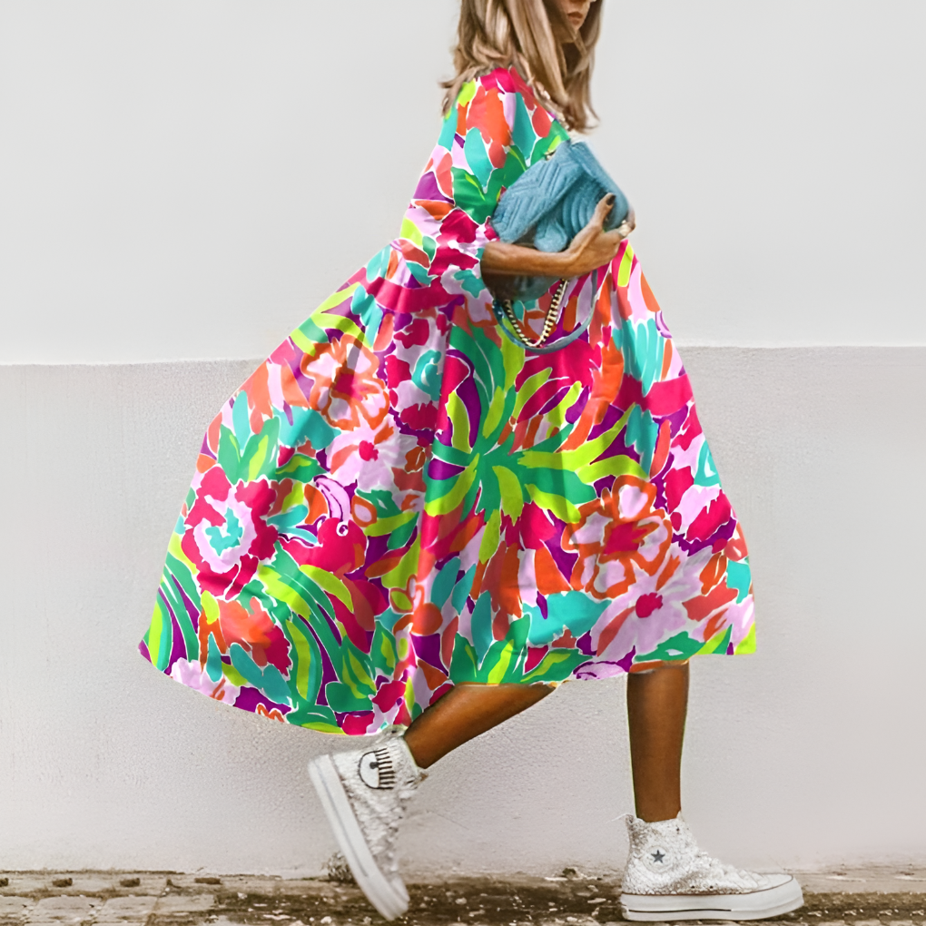 Robe midi ligne A pour femme | Manches bouffantes coupe oversize
