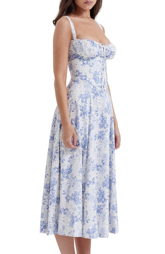 Dame Blomstret Bustier Solkjole | Taljeformende Pasform