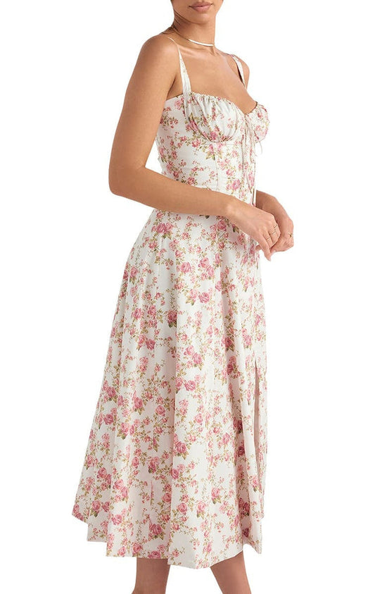 Dame Blomstret Bustier Solkjole | Taljeformende Pasform