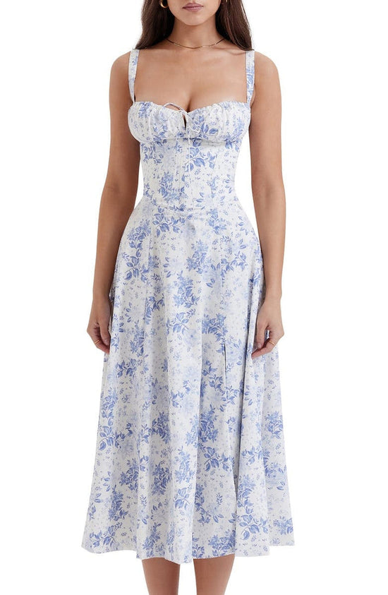 Dame Blomstret Bustier Solkjole | Taljeformende Pasform