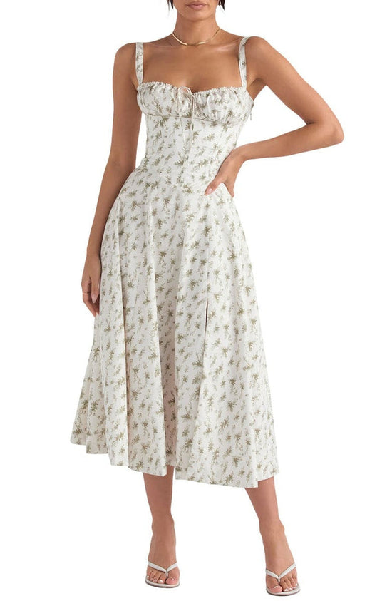 Dame Blomstret Bustier Solkjole | Taljeformende Pasform