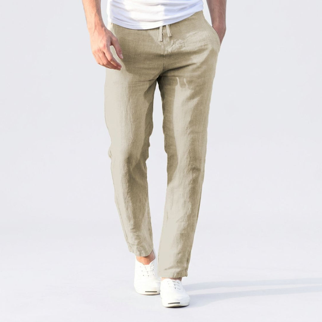 Pantalon en lin pour homme | Taille élastique avec cordon de serrage