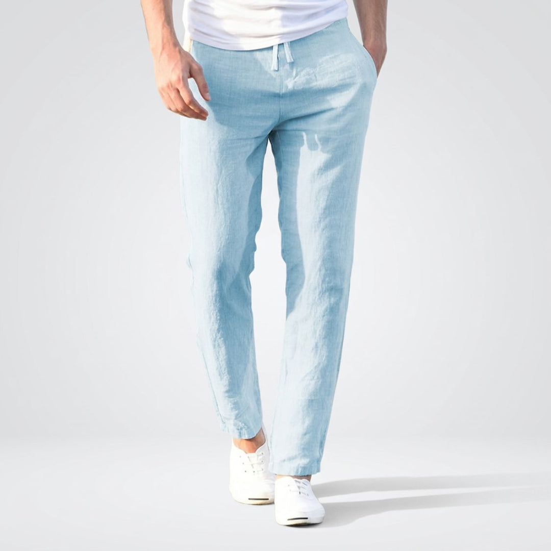 Pantalon en lin pour homme | Taille élastique avec cordon de serrage