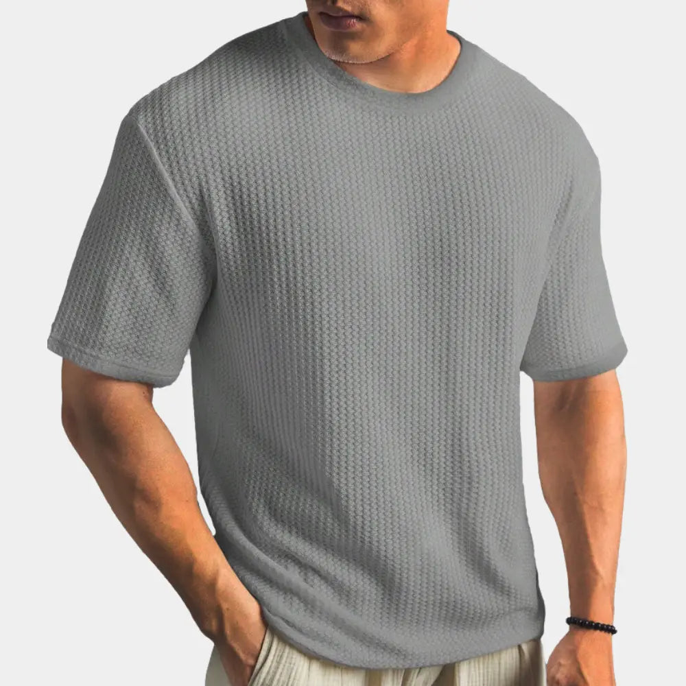 Ανδρικό T-Shirt με υφή βάφλας | T-Shirt με στρογγυλή λαιμόκοψη για καθημερινή χρήση με υφή