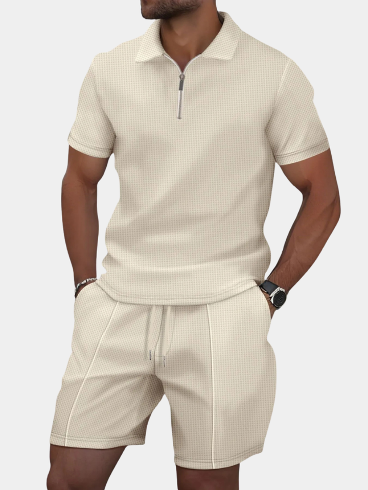 Herre Lynlåspolo Co-Ord Sæt | Matchende Shorts Sommeroutfit