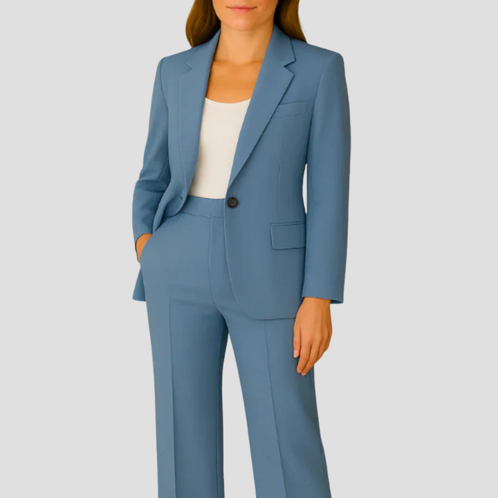 Set costum cu blazer dublu pentru dame