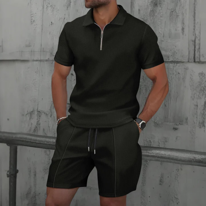 Herre Lynlåspolo Co-Ord Sæt | Matchende Shorts Sommeroutfit