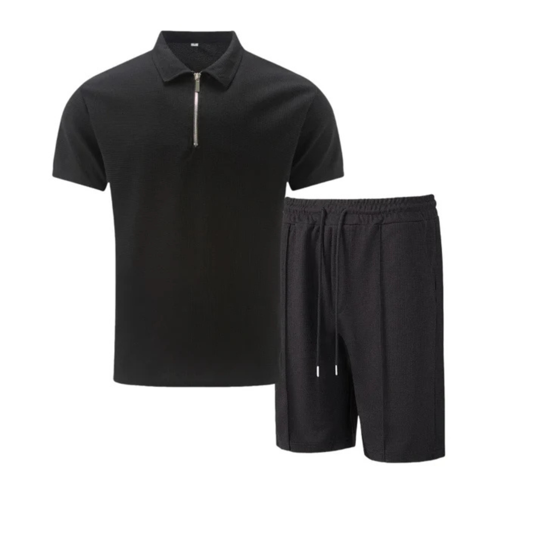 Herre Lynlåspolo Co-Ord Sæt | Matchende Shorts Sommeroutfit