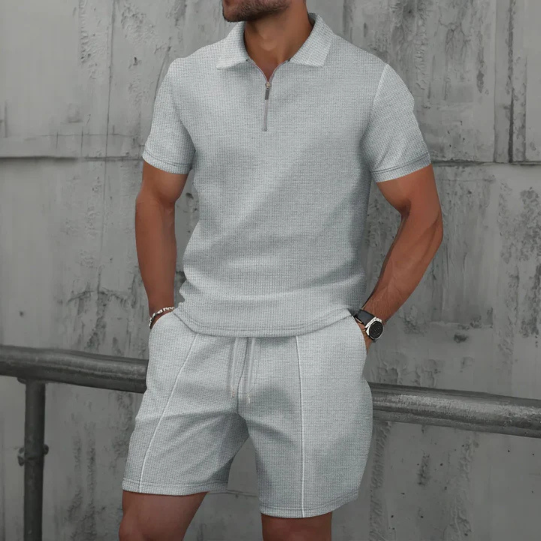 Herre Lynlåspolo Co-Ord Sæt | Matchende Shorts Sommeroutfit