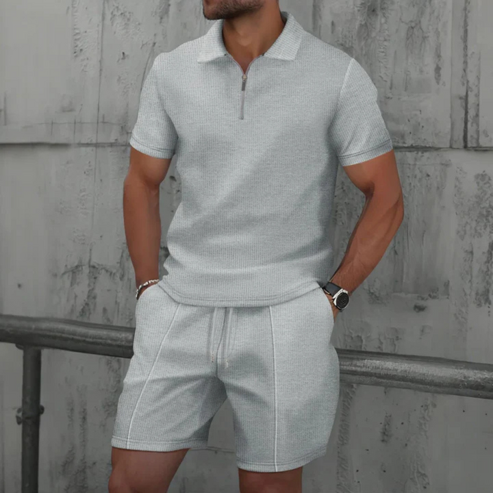 Herre Lynlåspolo Co-Ord Sæt | Matchende Shorts Sommeroutfit