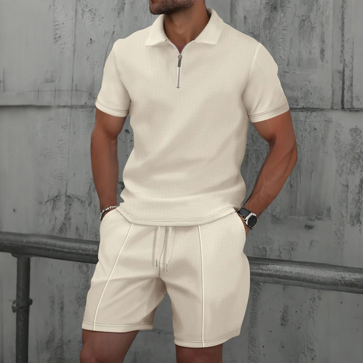Herre Lynlåspolo Co-Ord Sæt | Matchende Shorts Sommeroutfit