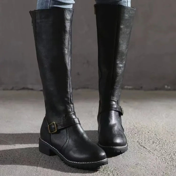 Dámské koženkové kozačky | Elegantní styl s přezkou