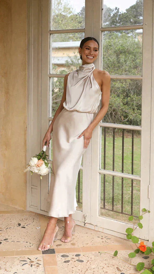 Robe midi en maille Dame Grime | Style estival élégant drapé