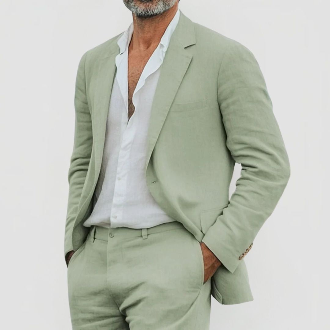 Herre Linned Blanding Sommerdragt | Letvægts Blazer Og Bukser