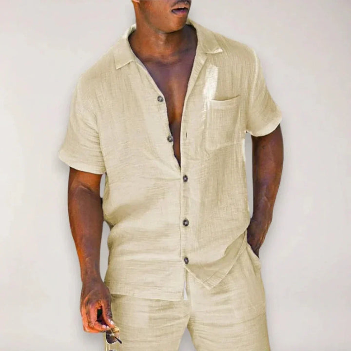 Ensemble coordonné en lin pour homme | Chemise et short avec poche poitrine