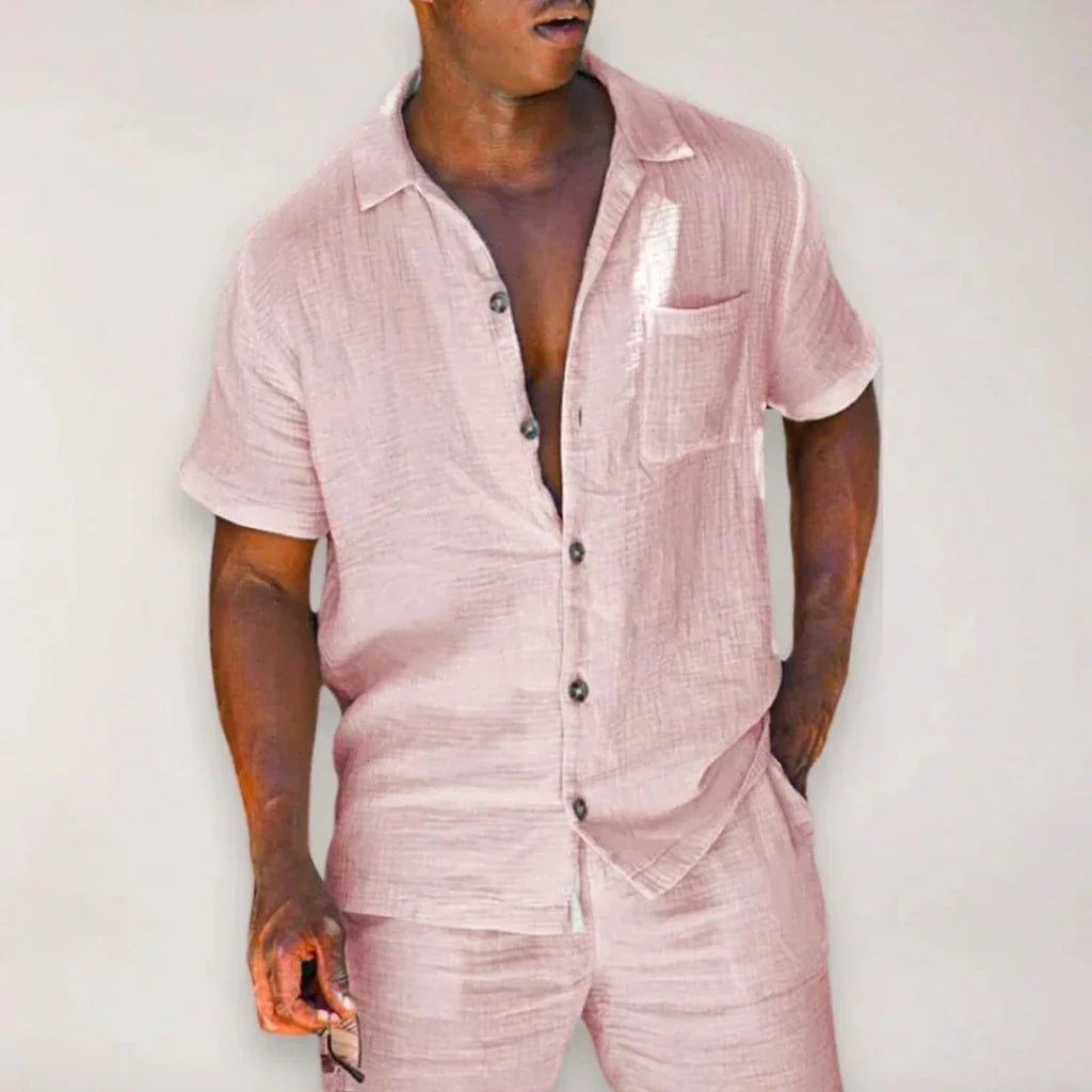 Ensemble coordonné en lin pour homme | Chemise et short avec poche poitrine