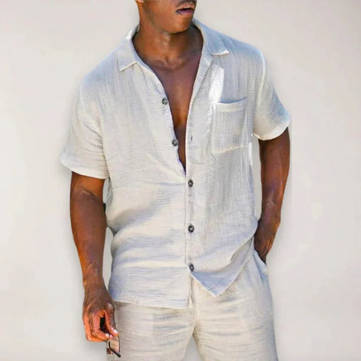 Ensemble coordonné en lin pour homme | Chemise et short avec poche poitrine