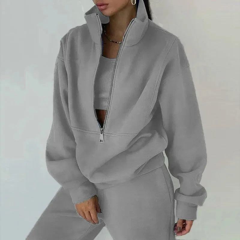 Ensemble de vêtements d’intérieur pour femme à demi-fermeture éclair | Coupe ample et confort deux pièces