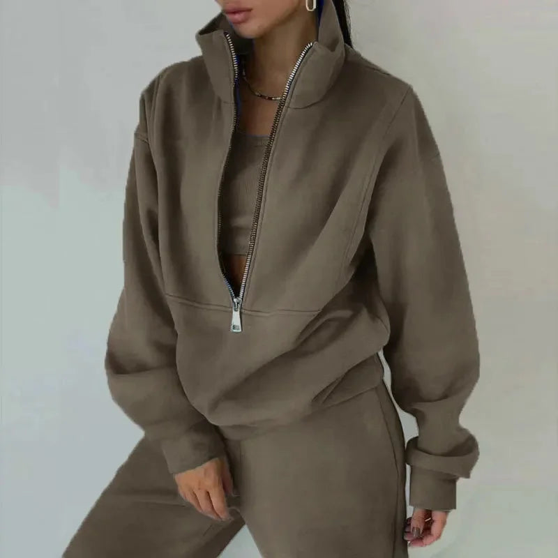 Ensemble de vêtements d’intérieur pour femme à demi-fermeture éclair | Coupe ample et confort deux pièces