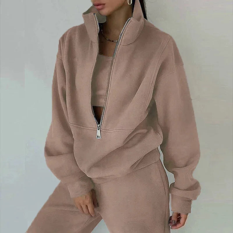 Ensemble de vêtements d’intérieur pour femme à demi-fermeture éclair | Coupe ample et confort deux pièces