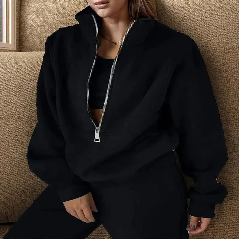 Ensemble de vêtements d’intérieur pour femme à demi-fermeture éclair | Coupe ample et confort deux pièces