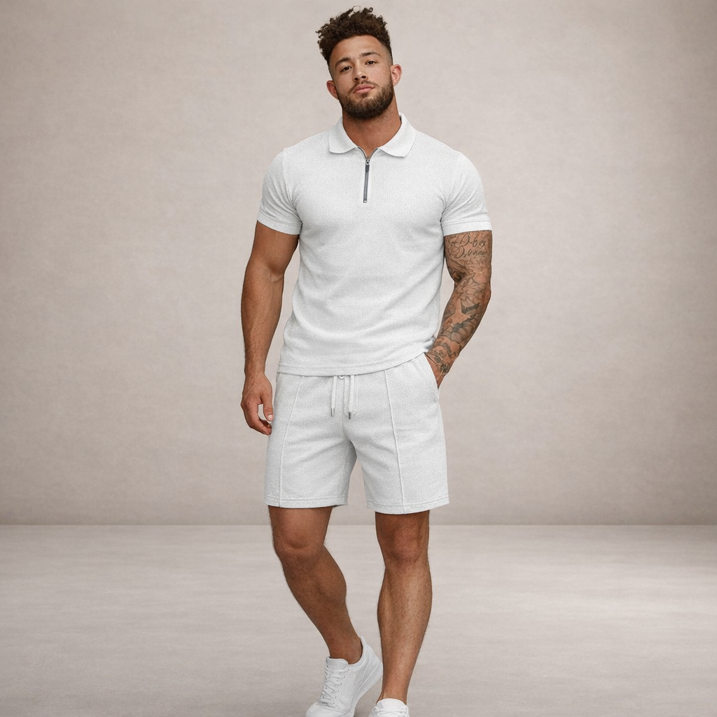 Herre Polo- og Shortssæt | Åndbart Smal Passform Sommeroutfit