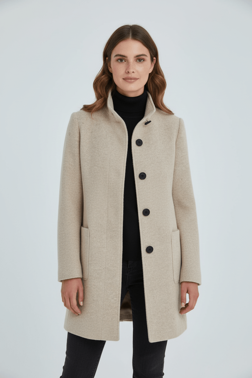 Women's Wool-Blend Coat | Stand Collar Tailored Fit