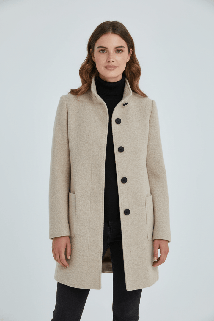 Women's Wool-Blend Coat | Stand Collar Tailored Fit