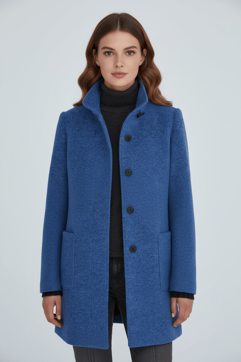 Women's Wool-Blend Coat | Stand Collar Tailored Fit