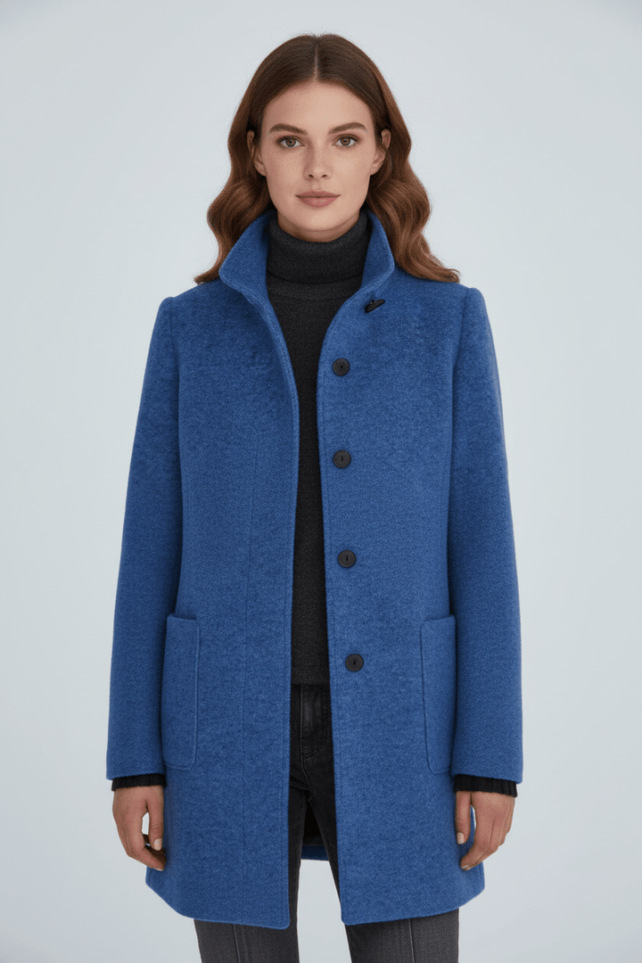 Women's Wool-Blend Coat | Stand Collar Tailored Fit