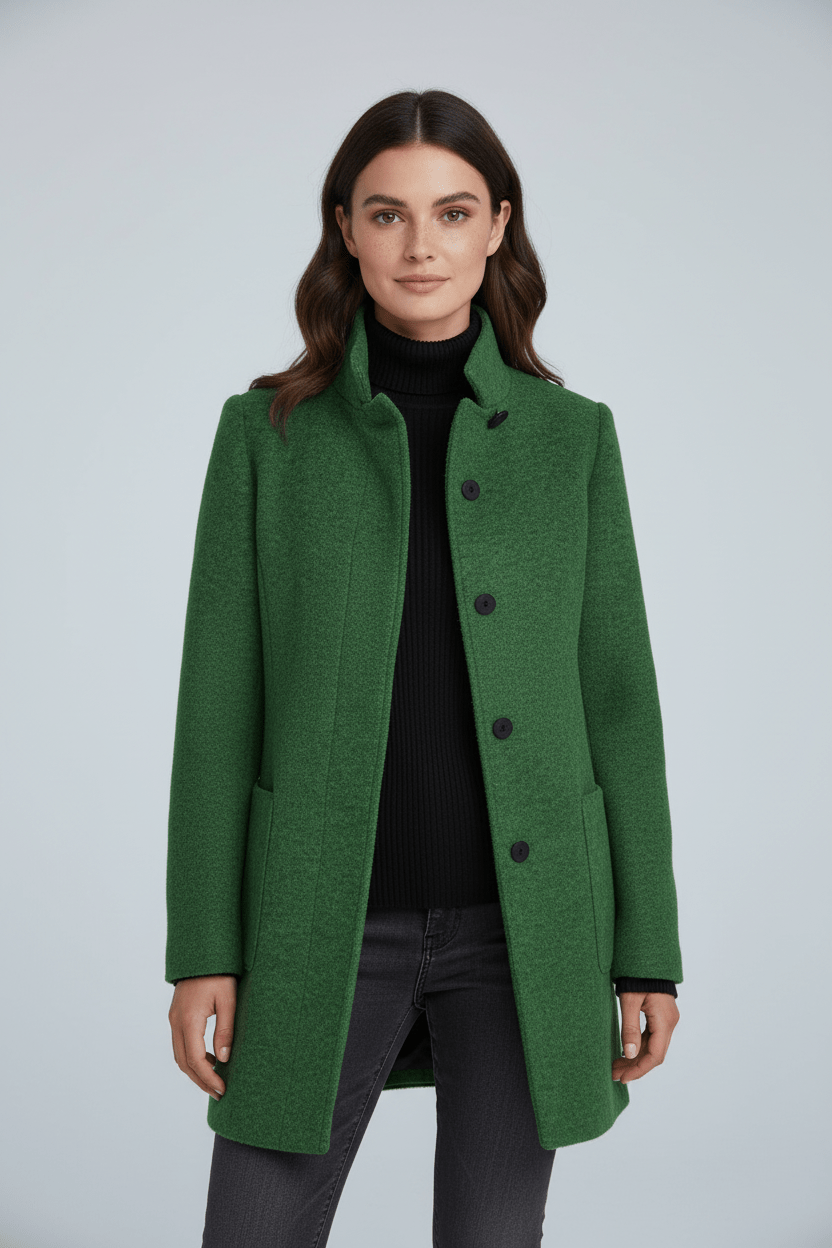 Women's Wool-Blend Coat | Stand Collar Tailored Fit