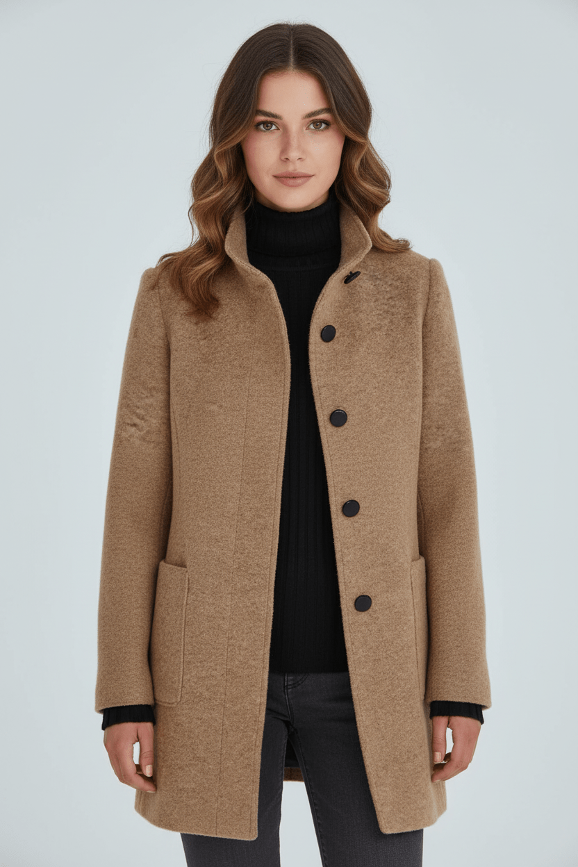 Women's Wool-Blend Coat | Stand Collar Tailored Fit
