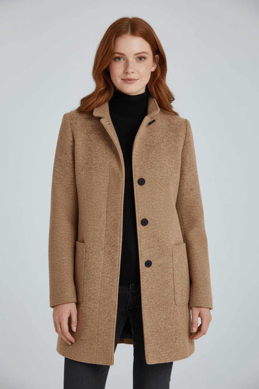 Women's Wool-Blend Coat | Stand Collar Tailored Fit