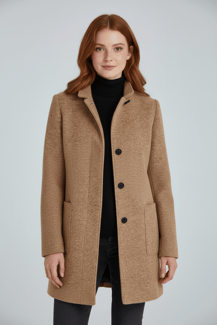Women's Wool-Blend Coat | Stand Collar Tailored Fit