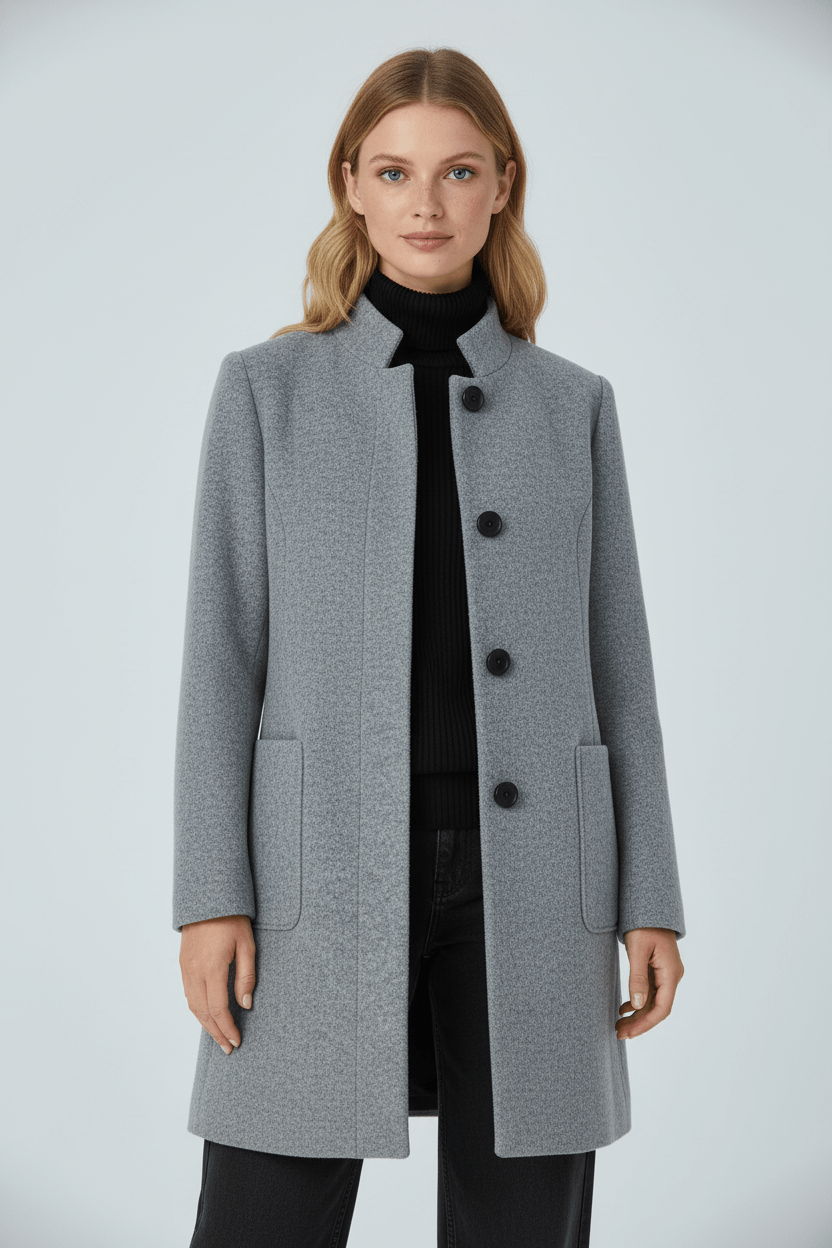 Women's Wool-Blend Coat | Stand Collar Tailored Fit
