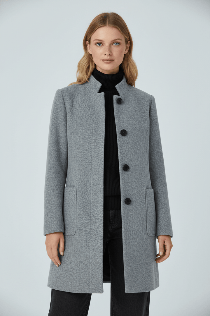 Women's Wool-Blend Coat | Stand Collar Tailored Fit
