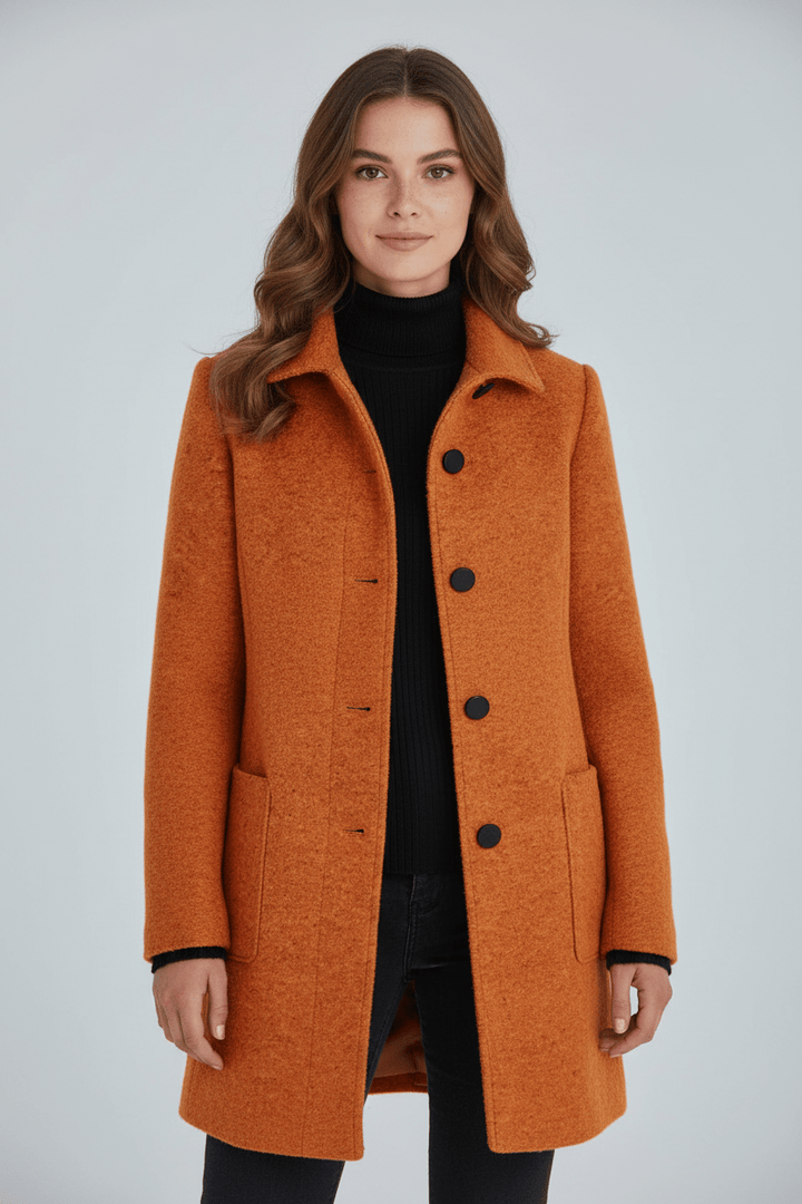 Women's Wool-Blend Coat | Stand Collar Tailored Fit