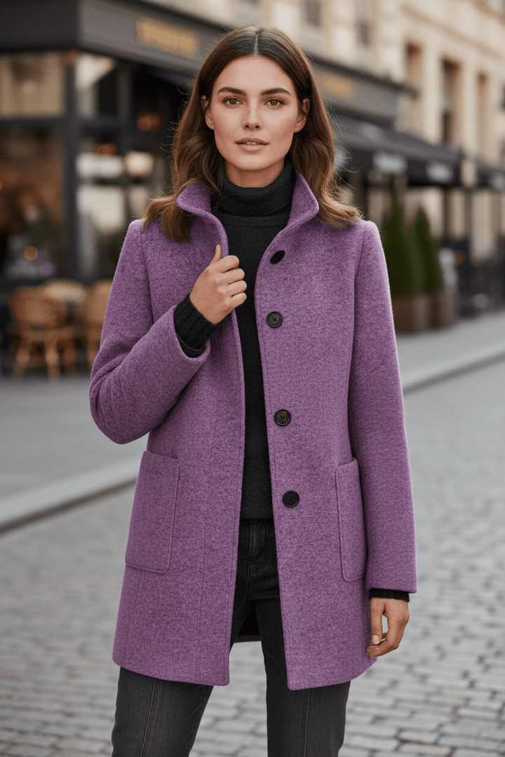 Women's Wool-Blend Coat | Stand Collar Tailored Fit