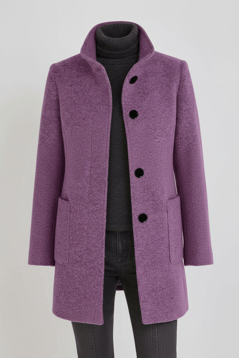 Women's Wool-Blend Coat | Stand Collar Tailored Fit