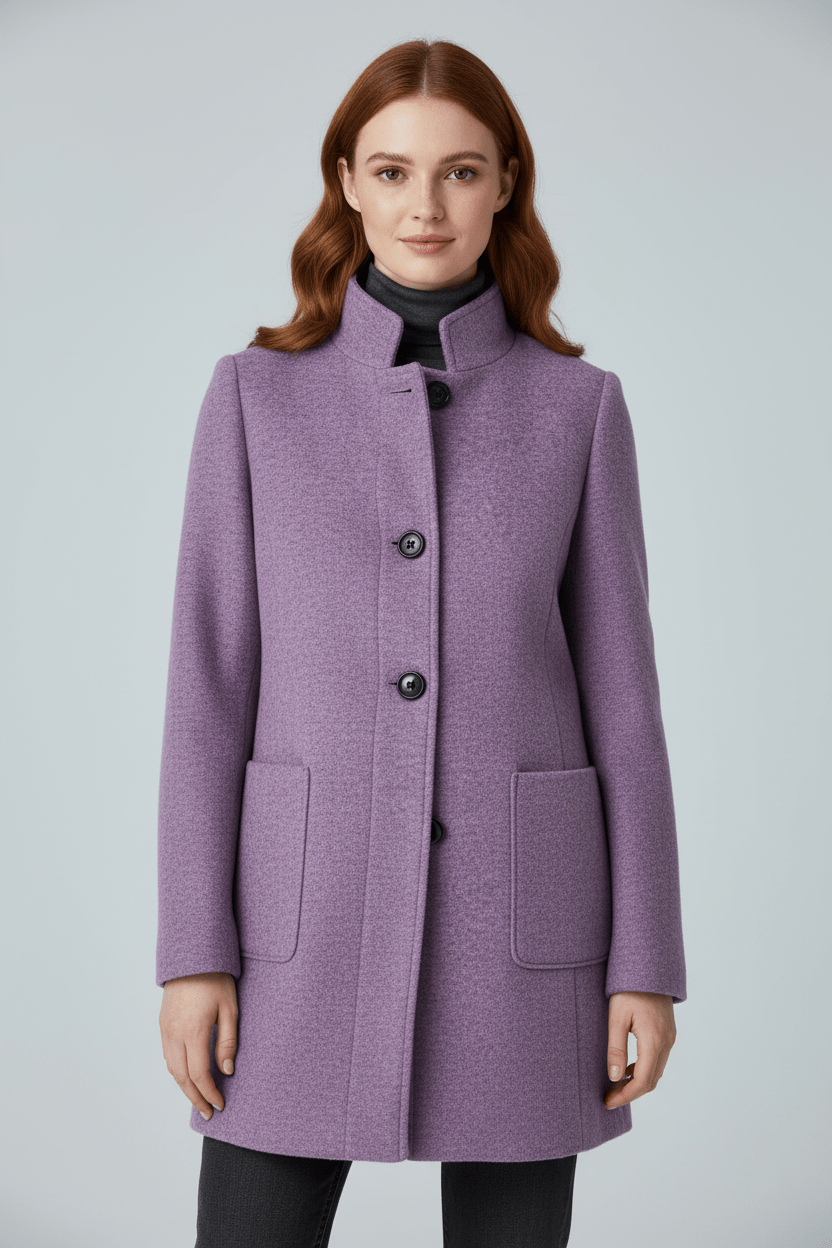 Women's Wool-Blend Coat | Stand Collar Tailored Fit
