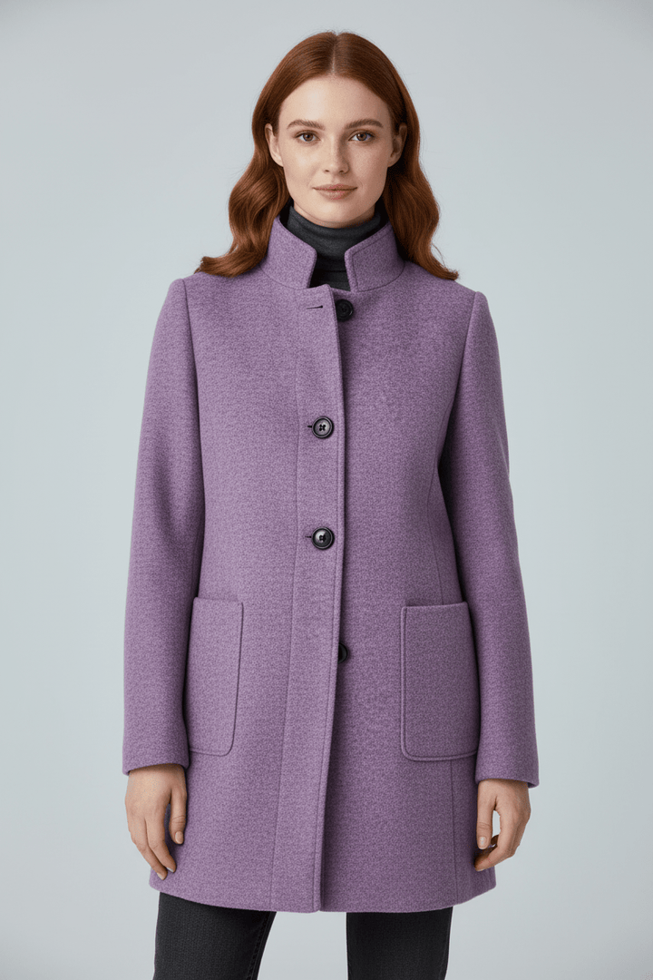 Women's Wool-Blend Coat | Stand Collar Tailored Fit
