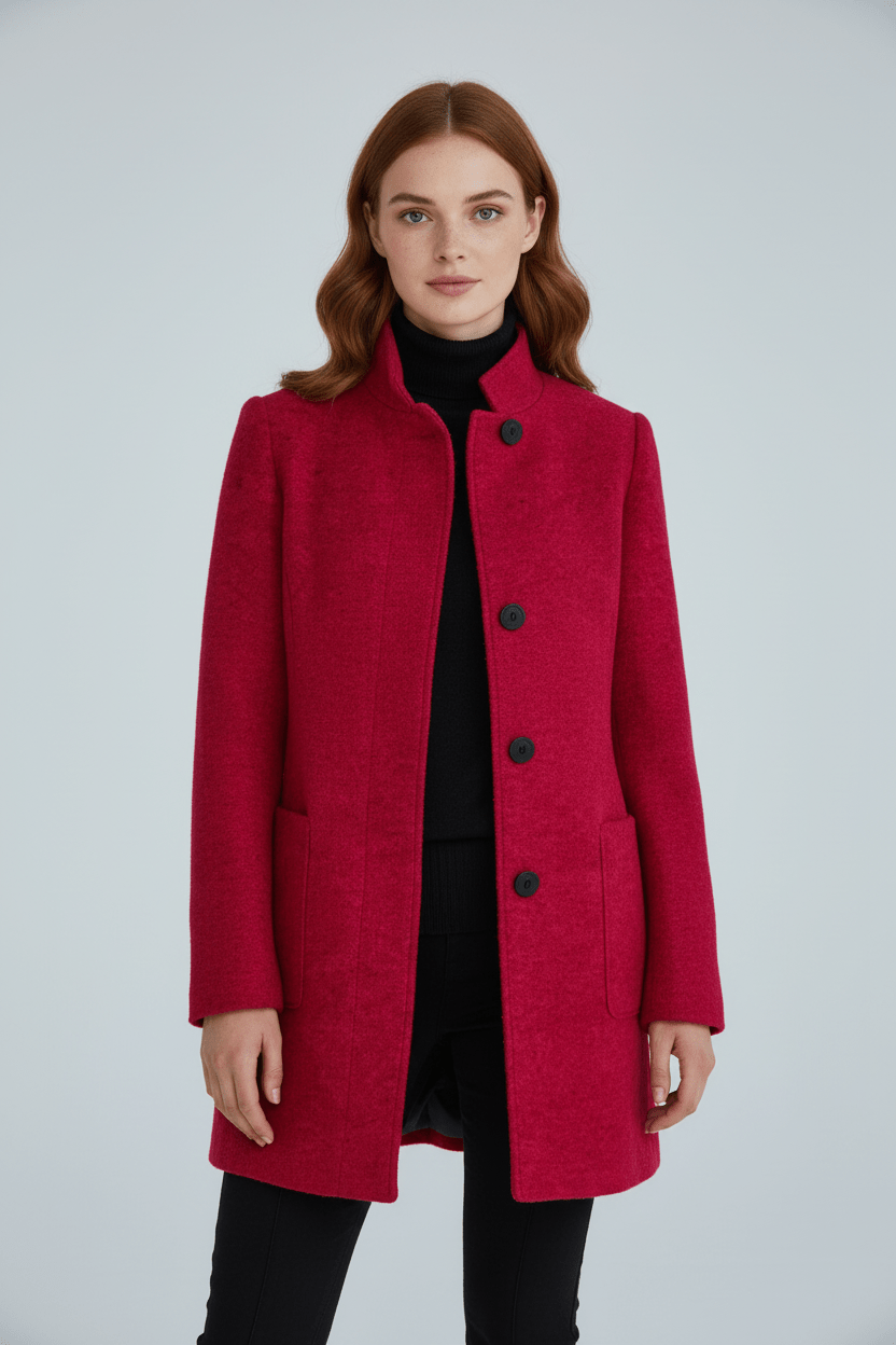 Women's Wool-Blend Coat | Stand Collar Tailored Fit