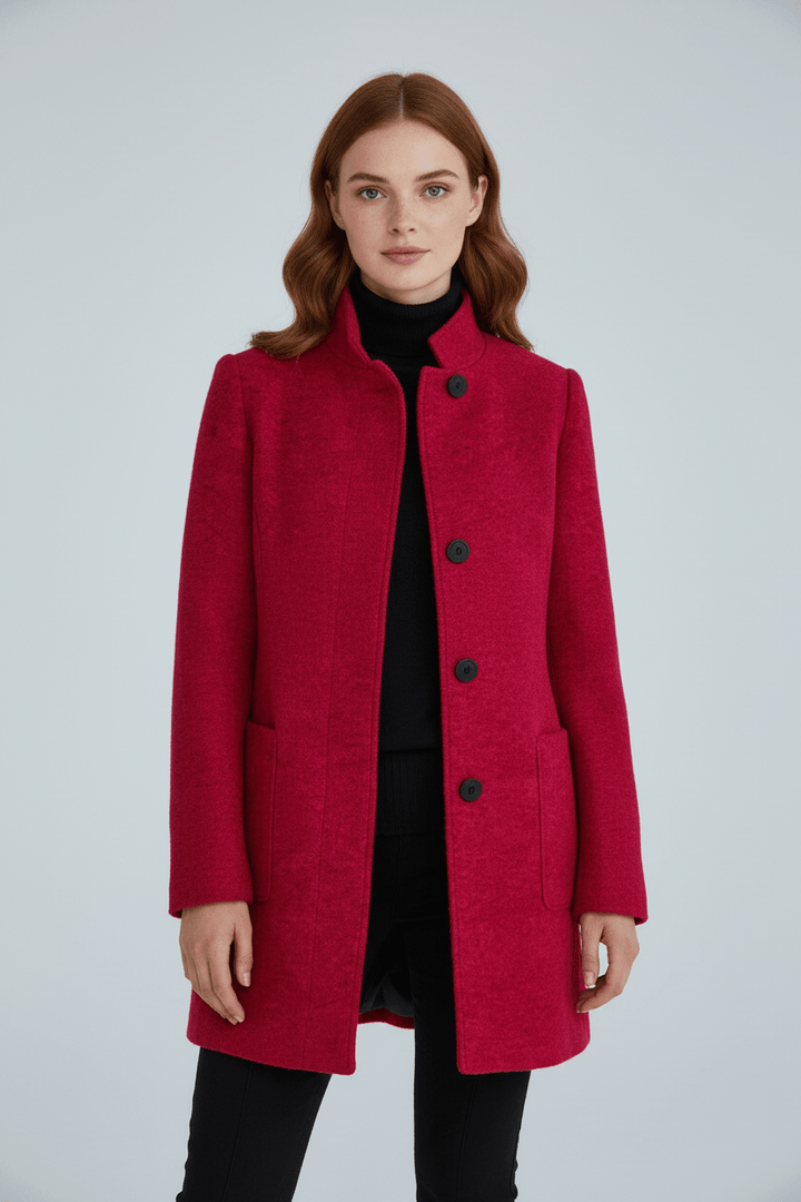 Women's Wool-Blend Coat | Stand Collar Tailored Fit