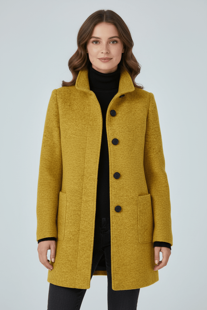 Women's Wool-Blend Coat | Stand Collar Tailored Fit