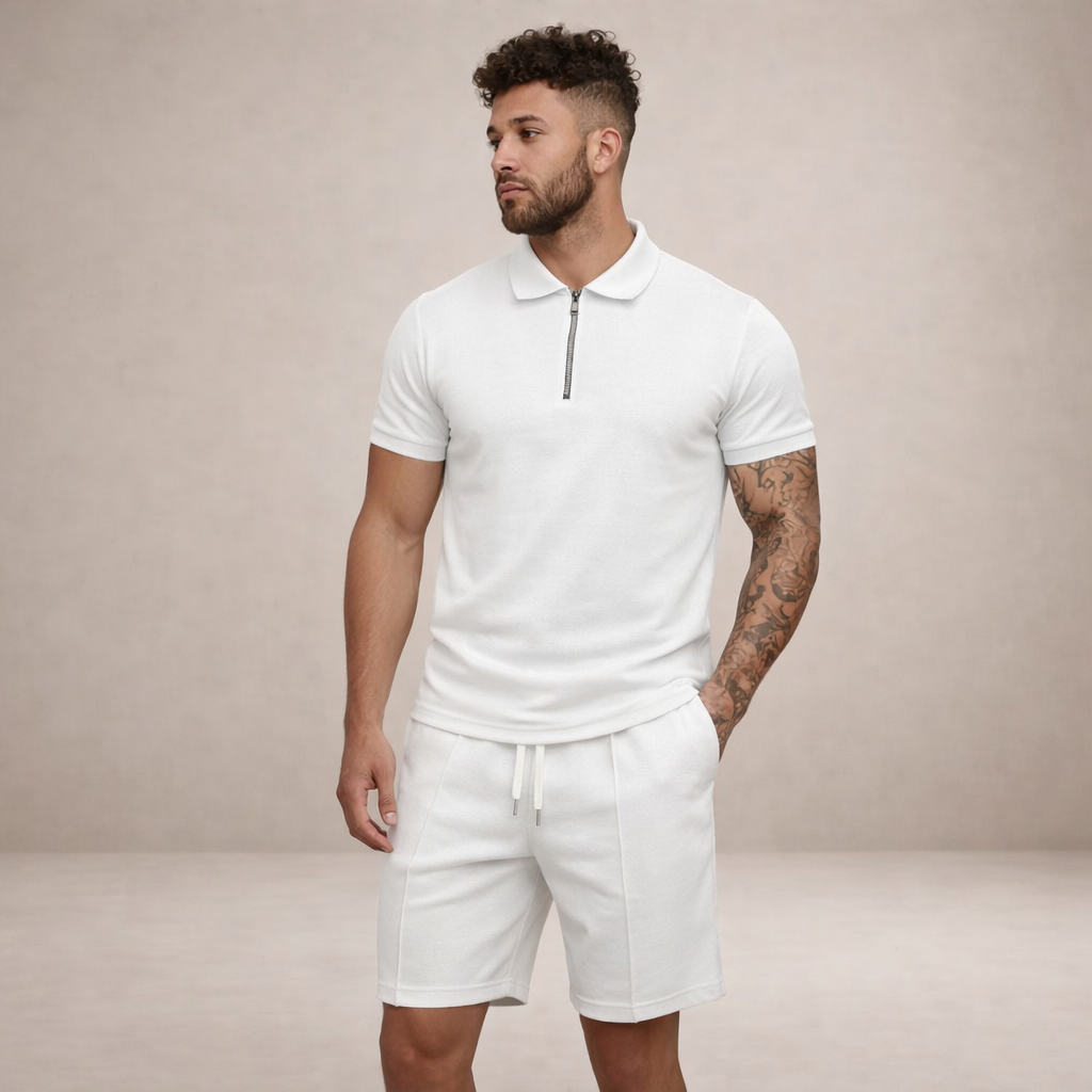 Herre Polo- og Shortssæt | Åndbart Smal Passform Sommeroutfit