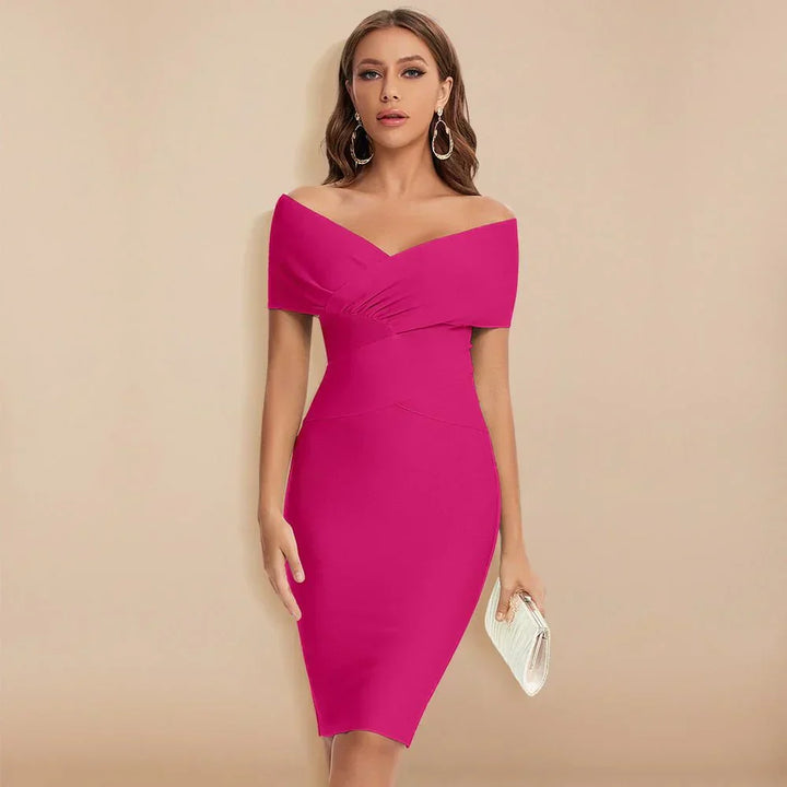 Dame Skulderfri Bandagekjole | V-Hals Bodycon